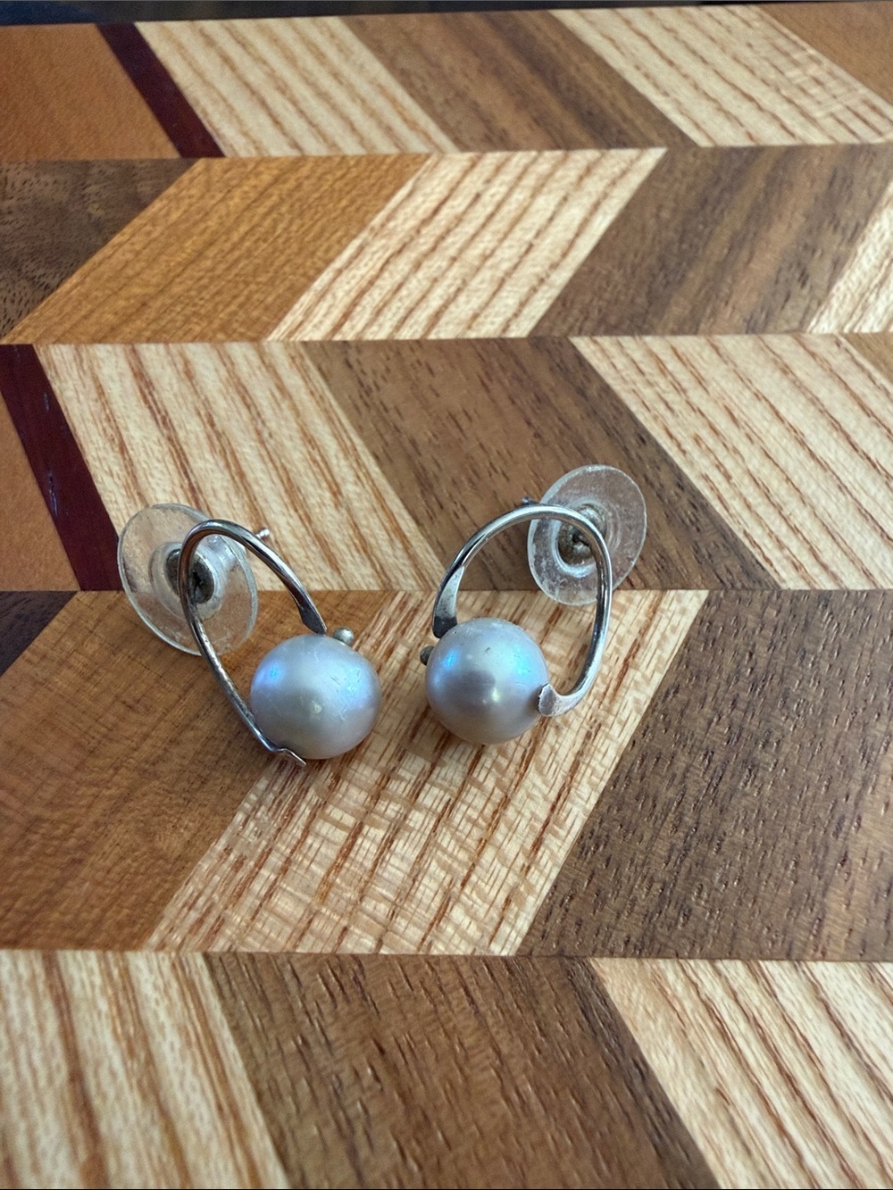 Silver Pearl Loop Earrings - Classic White Freshwater Pearl